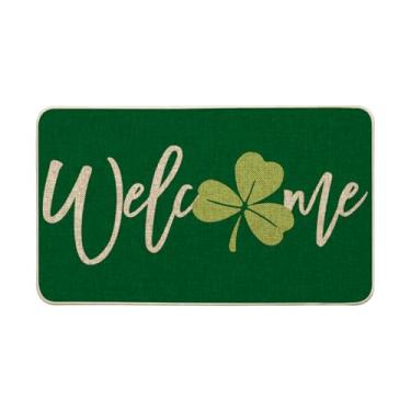 Imagem de Artoid Mode Green Shamrock Welcome St. Patrick's Day Capacho, decoração de casa de primavera tapete de interruptor de perfil baixo tapete de porta tapete para interior exterior 45 x 73 cm
