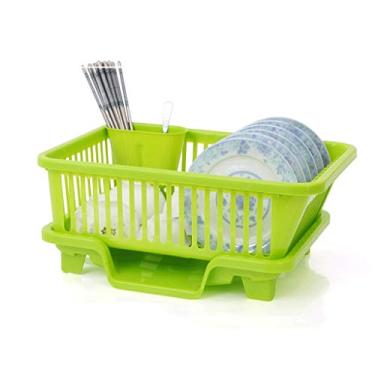 Imagem de Escorredor de pratos conjunto de 2 peças escorredor de pratos escorredor de pratos de plástico com placa de drenagem e suporte de escorredor de pratos de utensílios (cor: verde) (verde)
