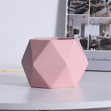 Imagem de Vaso de flores de cerâmica estilo europeu vaso geométrico jardim exterior decoração de casa (cor: preto, tamanho: 9,5 * 14 * 10 cm) (D 9,5 * 14 * 10 cm)