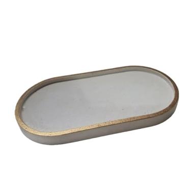 Imagem de Bandeja Decorativa Oval Multiuso | Marmorizado | Kit |Granilite | Porta Jóias | Acessórios | Porta Velas 17.5 cm x 9 cm para Casa Sala Quarto e Ambientes de Decoração Elegante(White gold)