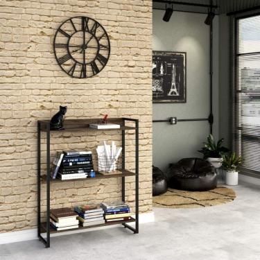 Imagem de Estante para Livro Industrial 3 Prateleiras 104cmx80cm Carvalho Dark