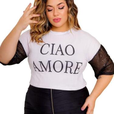 Imagem de Cropped T-shirt Manga Paetê Plus Size Moda Blogueira - Ciao, Cropped c
