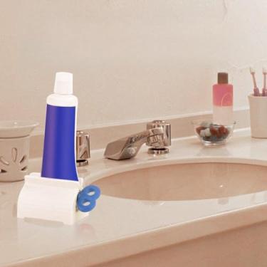 Imagem de Apoio de dispensador pasta dentes Rolling Tube com alça giratória em ABS multifuncional para itens cosméticos banheiro fácil usar limpar reutilizável