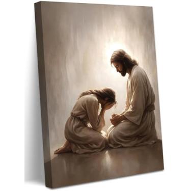 Imagem de Jesus Wall Art Christian Wall Decor Pintura em tela Arrependimento e Perdão Impressão Religiosa Inspiradora Bíblica Imagens para Sala de Estar Igreja Sala de Oração Moldura 30,5 x 40,6 cm