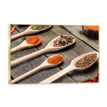 Imagem de NHLDZYH Moldura dourada. Tela decorativa cozinha, arte vintage especiarias coloridas, arte de parede quadros para sala de estar quarto cozinha. C118. 30x45cm