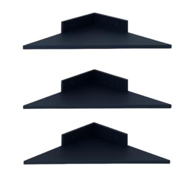 Imagem de Trio de prateleiras canto prataleiras cantoneira em mdf 35 cm X 35 cm para Quartos, Cozinhas e Salas, Maximiza Espaço de Armazenamento, Adaptada ao Estilo Brasileiro(Azul Marinho)