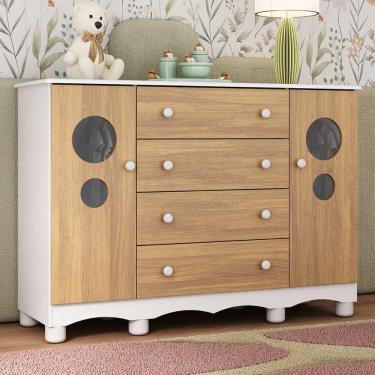 Imagem de Cômoda Infantil 125cm 2 Portas Com Vidro E 4 Gavetas Suspiro Multimóveis MP4460 Branco-madeirado