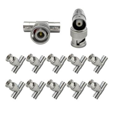 Imagem de Ulightfire Divisor BNC macho para conector fêmea duplo acoplador BNC de 3 vias adaptador de plugue em forma de T 1 em 2 saídas conector coaxial para antena, CCTV, DVR, câmera, pacote com 12