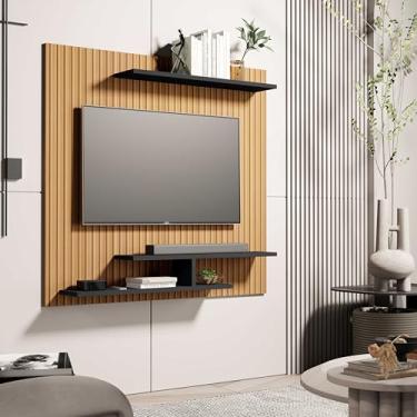 Imagem de Painel Osiris para TV 32 polegadas com Nichos e Prateleira. (Ripado/Preto)