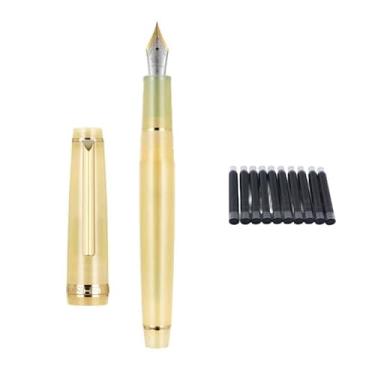 Imagem de EPANO Caneta-tinteiro transparente, enchimento giratório, ponta EF F M, papelaria, escritório, material escolar (amarelo claro, F)