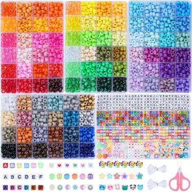 Imagem de Megoogo 5 caixas 3865 peças de contas de pônei kit de fabricação de pulseiras da amizade 96 cores contas Kandi com acessórios de contas de letras, cordão elástico para pulseiras, tranças de cabelo