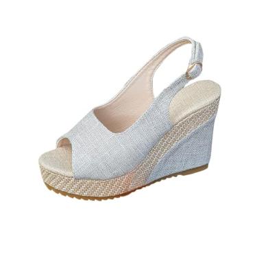 Imagem de Sandálias femininas com fivela Peep Toe com salto plataforma e alça ajustável para um ajuste personalizado, Prata, 34