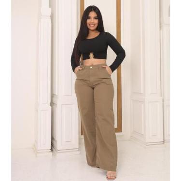 Imagem de Calça Pantalona Feminina com Tecido de Sarja Premium, Preto, Verde e A