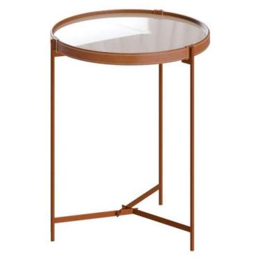 Imagem de Mesa Lateral Aqua Grande Com Vidro Off White Cobre - Imcal - IMCAL MÓV