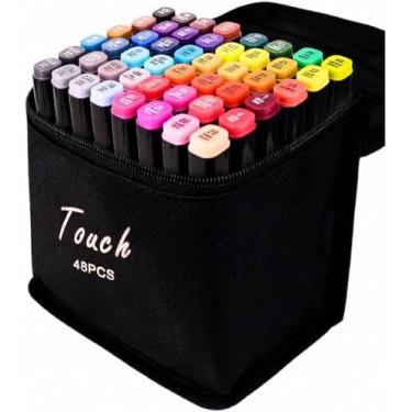 Imagem de Conjunto de Canetas Marcador Permanente Ponta Dupla para Colorir e Desenho Profissional com Estojo – Kit 48 Cores