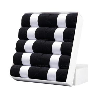 Imagem de Meias De Algodão Masculinas plus Size 10 Pares Pretas Casuais Respiráv
