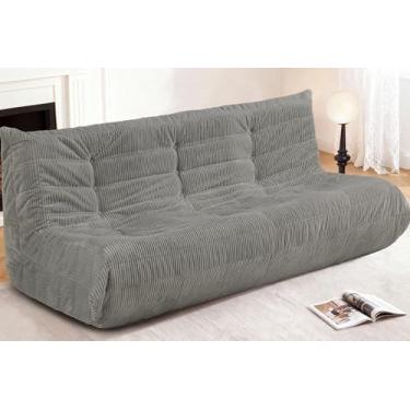 Imagem de Cansunna Cadeira de pufe gigante, poltrona gigante para adultos, confortável e grande, sofá preguiçoso, espreguiçadeira de veludo cotelê com espuma de memória, sofá de chão para sala de estar (cinza