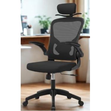 Imagem de Cadeira Ergonômica Presidencial com Apoio Lombar, Malha Respirável Preta, Altura Ajustável, Reclinável, Braços Ajustáveis, Base Giratória