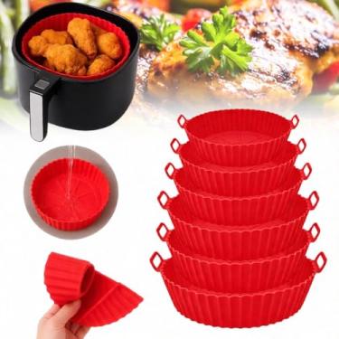 Imagem de Kit 6 Formas de Silicone para Air Fryer Reutilizáveis | Antiadherentes com Alça | Suportam até 230°C | Tamanhos Variados | Uso em Forno, Micro-ondas e Geladeira (Cores Sortidas)