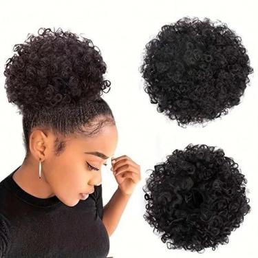 Imagem de Coque Afro Puff Com Cordão, Rabo De Cavalo Curto Cacheado Sintético Pa