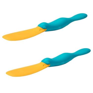Imagem de Iosjeude 2 peças de raspador de pote de silicone com cabo longo espátula de geléia, faca de queijo, espalhador de pote de esplatypus para faca de manteiga de amendoim para creme de pão, sanduíche,