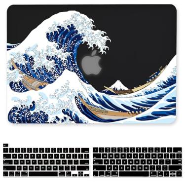 Imagem de iDonzon Capa para MacBook Pro 13 polegadas M2 M1 A2338 A2289 A2251 A2159 A1989 A1706 A1708 versão 2022-2016, efeito 3D preto fosco transparente capa dura compatível Pro 13,3 polegadas com Touch ID, Great Wave