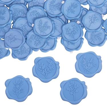 Imagem de 60 peças de adesivos de lacre de cera, adesivos de selo de envelope de convite de casamento, adesivo com fundo azul empoeirado para casamento, festa, chá de bebê, embrulho de presente (4 estilos de