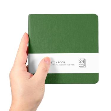 Imagem de PATIKIL Caderno de esboço pequeno, 13 x 13 cm, mini bloco de papel aquarela, 300 g/m2, papel grosso, 24 folhas/48 páginas, bolso quadrado para desenhar, viagem, artista, adultos, verde