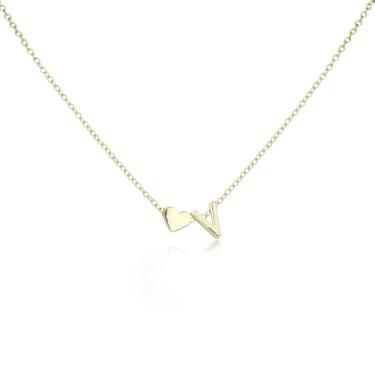 Imagem de Colar feminino de ouro em forma de coração, banhado a ouro, colar com letra em forma de coração, colar com inicial de coração, presente de aniversário, presente de dia dos namorados, presente para