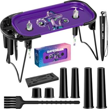 Imagem de SafeDelux Bandeja de metal com carregador de cone, rolo de enchimento de cone, máquina de enrolar e bandeja para king size e cones pré-enrolados 11/4, ótimo (cogumelo)