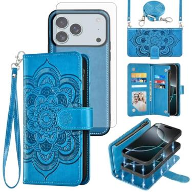 Imagem de Asuwish Capa de celular para iPhone 17 Pro 6,3 polegadas com zíper carteira destacável com protetor de tela de vidro temperado alça transversal flor flip porta-cartão i Phone17 i17 17Pro mulheres