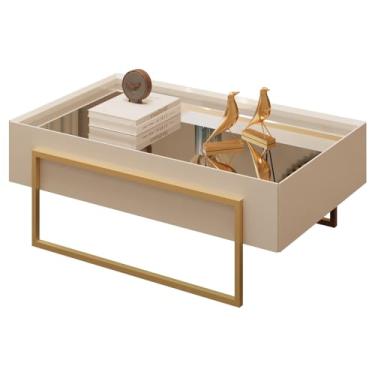 Imagem de Mesa de Centro Espelhada Para Sala de Estar Pés Industrial Malika D05 Off White - Lyam Decor