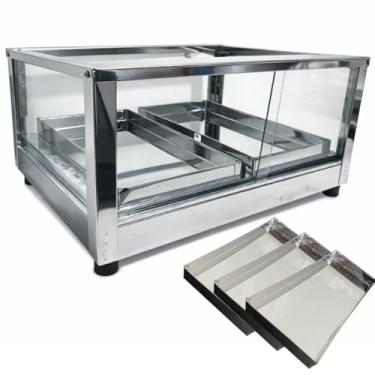 Imagem de Estufa Elétrica de Salgados com Vitrine de Vidro, Aço Inoxidável, 36x32x22 cm, 2 Bandejas + 3 Bandejas Extra opcional, 110V/220V, Aquecedora para Salgados (110V, 3 Bandeja Extra)