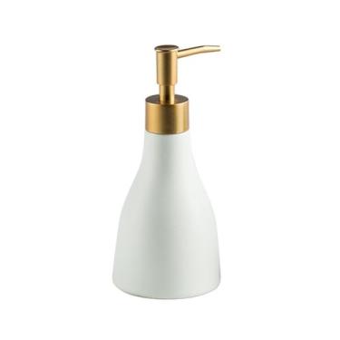 Imagem de Lindo dispensador de sabão de cerâmica fosca, banheiro de mão, porcelana de 280 ml com bomba dourada, prato para decoração de banheiro de cozinha (branco)