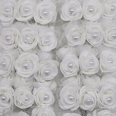 Imagem de 24/72 peças rosa de espuma de 3 cm com contas de pérola de imitação flores artificiais para decoração de casamento, faça você mesmo, guirlanda de noiva para casa, flor falsa, F04 bege, 24 peças