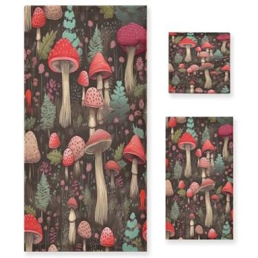 Imagem de xigua Conjunto de toalhas de banheiro de cogumelos coloridos absorvente macio 3 peças toalha de banho toalha de mão toalhas decorativas para banheiro, academia, hotel, praia, piscina