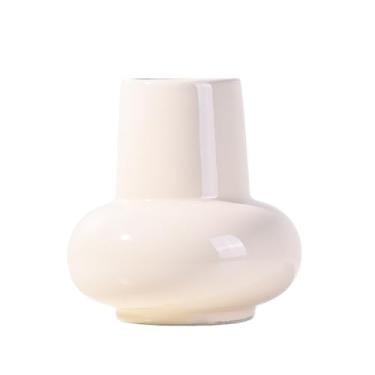 Imagem de Arranjo de vaso de cerâmica brilhante preto/branco moderno para sala de estar, arranjo de flores, decoração geométrica, peças centrais simples para casa (branco)