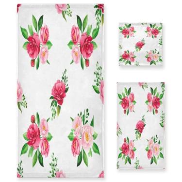 Imagem de xigua Conjunto de toalhas de banheiro de flores em aquarela absorvente macio 3 peças toalha de banho toalha de mão toalhas decorativas para banheiro, academia, hotel, praia, piscina