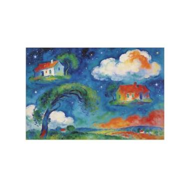 Imagem de BMZFYBS Impressão em tela de arte de parede surrealismo - Casa no céu - Pintura de decoração de paisagem - Imagens para sala de estar 50 x 75 cm 20 x 30 polegadas sem moldura