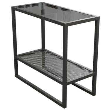 Imagem de Mesas de canto mesa de destaque para quarto mesa de sofá retangular simples, mesa lateral estreita de vidro para sala de estar, mesa de centro doméstica de camada dupla, boa capacidade de carga (cor