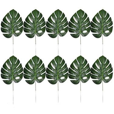 Imagem de NevStp 5/10 peças de folha de cauda dispersa artificial dourada verde planta de seda falsa para festa de aniversário de casamento, decoração de casa, folhas de palmeira, B04, 10 peças