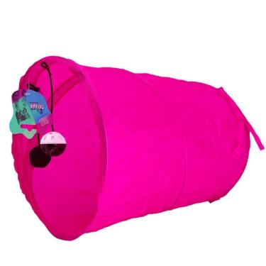 Imagem de Tunel Poliester Para Gatos Com Bolinhas Interativo 38Cm Rosa