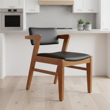 Imagem de Poltrona Decorativa Recepção e Sala de Estar em Madeira Maciça Estofada Rio Grande Mel / Preto