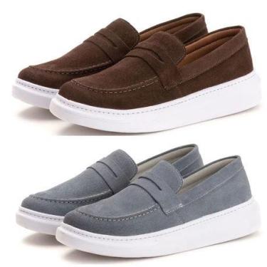 Imagem de kit 2 pares de tênis material sintético camurça mocassim confortável l