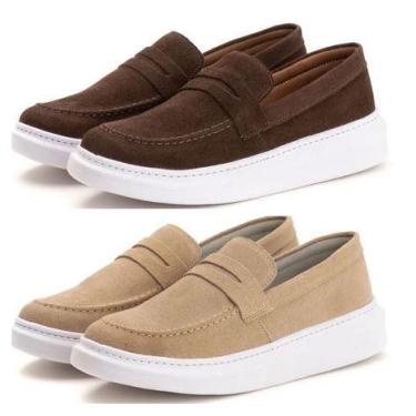 Imagem de kit 2 pares de tênis material sintético camurça mocassim confortável l