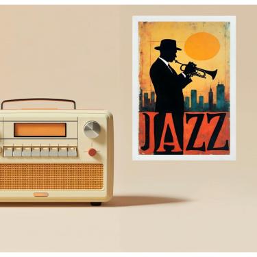Imagem de Quadro Músico Jazz - Homem Com Trompete 33X24Cm - Com Vidro