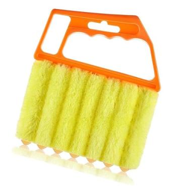 Imagem de Escova de limpeza de poeira para persianas laranja - espanador de microfibra de 7 dedos para cortinas, aberturas e rodapés - reutilizável, lavável, sem fiapos para limpeza de casa e escritório