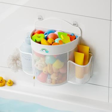 Imagem de Austion Armazenamento suspenso de brinquedos de banho – Suporte grande de malha de secagem rápida com 2 bolsos laterais e zíper inferior, organizador de brinquedos de banho com economia de espaço para