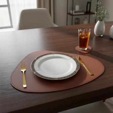 Imagem de Jogo Americano Oval Impermeável Elegante Prático, Azul Marinho, Material Sintético, Proteção para Mesa (8, CARAMELO)