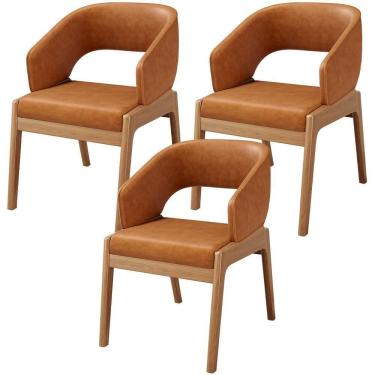 Imagem de Kit 03 Cadeiras De Jantar E Estar Living Estofada Lince L02 Couríssimo Canela - Lyam Decor